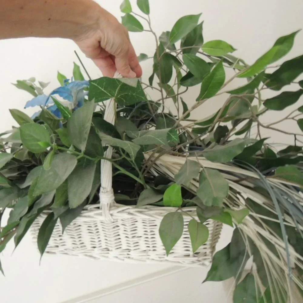 Fake Plant in Basket Artificial LOOKS REAL Iris + Frond Accents $180 Value EUC